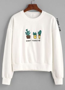 cute sweatshirts white letter and cactus embroidered sweatshirt JUCUKUX