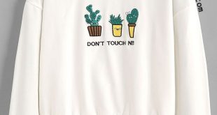cute sweatshirts white letter and cactus embroidered sweatshirt JUCUKUX