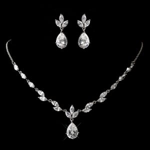 dainty rhodium plated cz wedding jewelry set VUASZZM