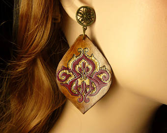 dangle earrings, trending earrings, jewelry gift, leather jewelry, earrings  dangle, brown RZDMJEF