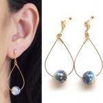 dangle japanese arabesque clip on earrings hoop blue foliage scroll  invisible SAVSEVT