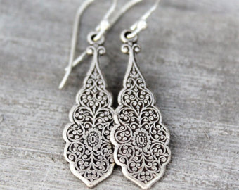 dangling silver earrings, sterling silver, art nouveau style earrings,  teardrop earrings, OPDOQIT