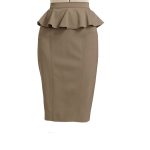 dark brown pencil skirt with peplum, custom fit, handmade, fully lined,  linen fabric BLXDQMY