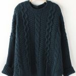 dark green plaid long sleeve thick loose knit sweater RFIETRB