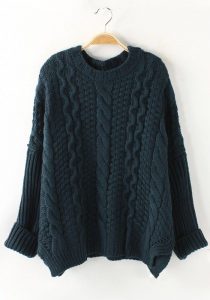 dark green plaid long sleeve thick loose knit sweater RFIETRB