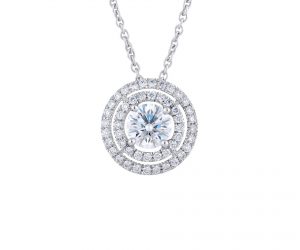 de beers aura double halo diamond pendant IYUPXKJ