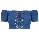 denim crop top dark wash denim corset top ($32) ❤ liked on polyvore featuring tops, blue YQCAKMD
