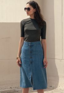 denim midi skirt button front a line denim skirt-denim-s RGJEZUU