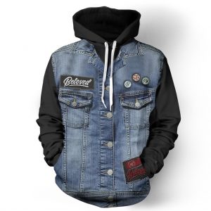 denim vest black hoodie JZPYKAY