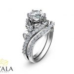 designer engagement rings bridal set 14k white gold diamond ring,designer engagement ring,leaf ring,matching  wedding DOEMWKT