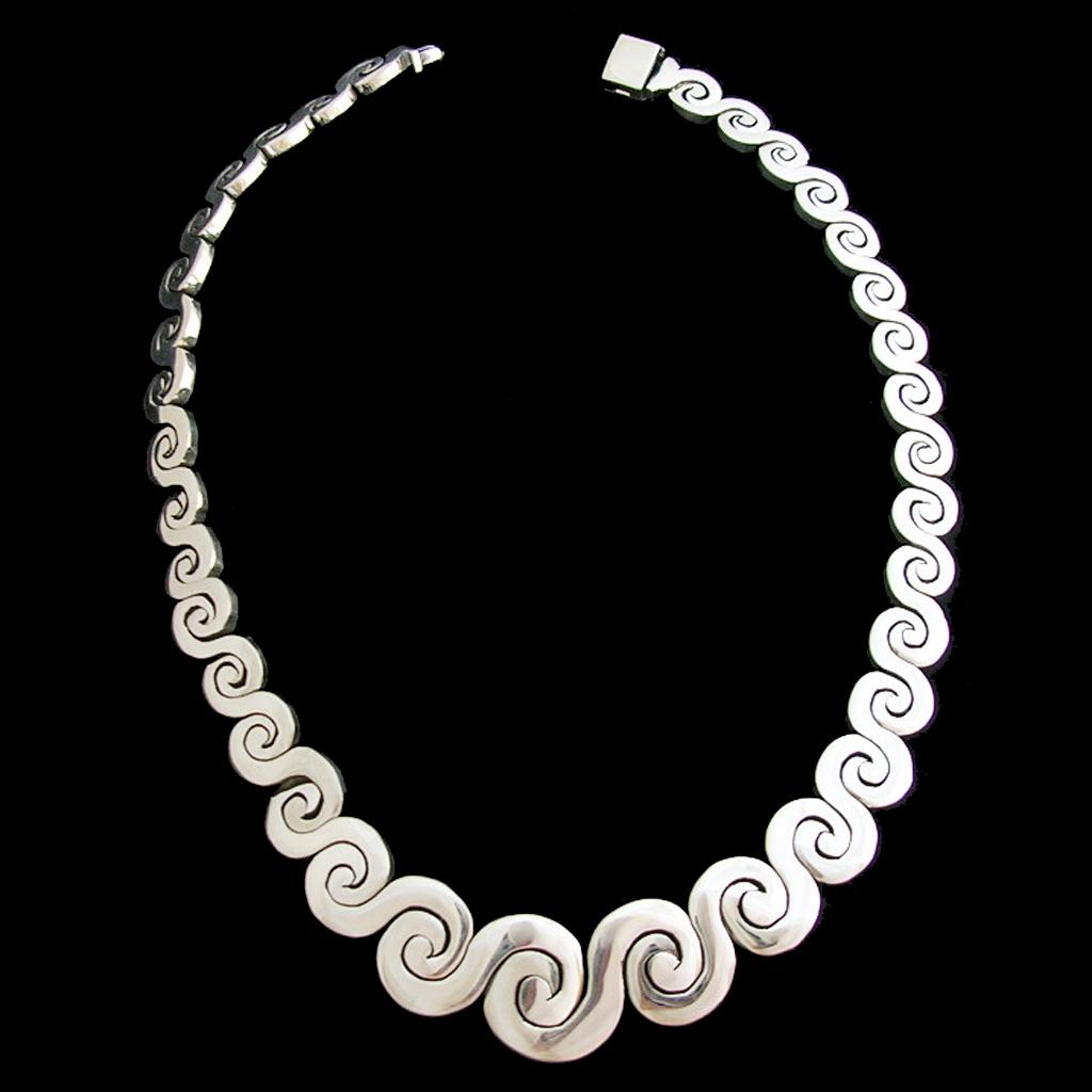 designer necklaces solid sterling silver waves, taxco designer necklace RPORYDG