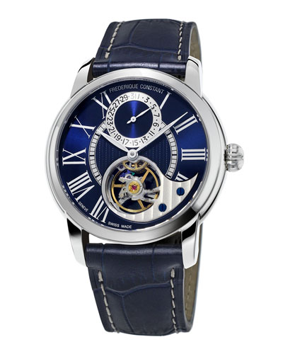 designer watches 42mm heart beat manufacture watch w/alligator strap, navy blue/blue KACZQLD