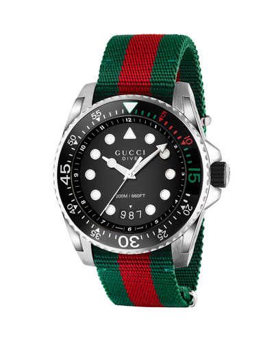 designer watches 45mm gucci dive watch w/ nylon web strap FDHTGXX