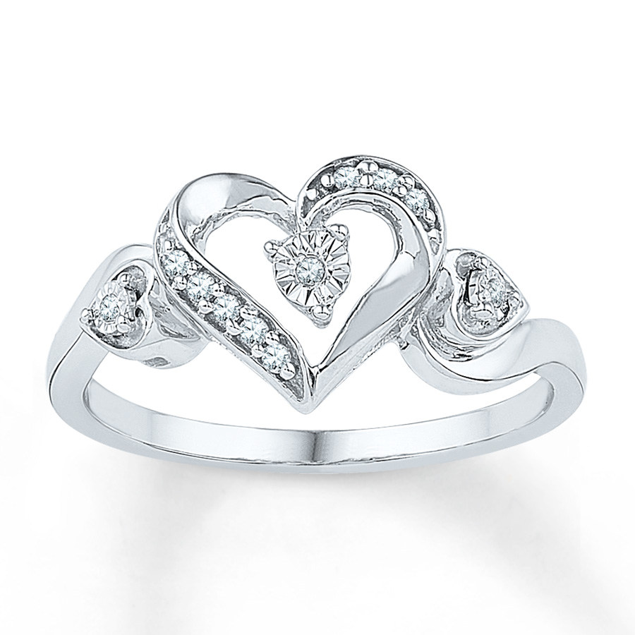 diamond heart ring 1/20 ct tw round-cut sterling silver HIEFOPP