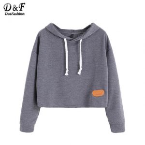 dotfashion cute sweatshirts winter top long sleeve hoodie women dark grey  hooded drop HMHRPVC