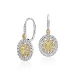 double halo yellow and white diamond drop earrings in 18k white and SWQRDYD
