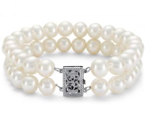 double-strand freshwater cultured pearl bracelet in 14k white gold  (7.0-7.5mm MYVPFTU