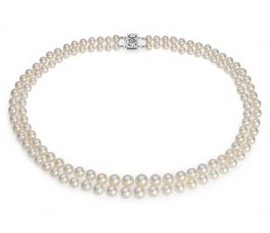 double-strand graduated freshwater cultured pearl necklace with 14k white  gold (5.5-9.5 VWLYOWZ