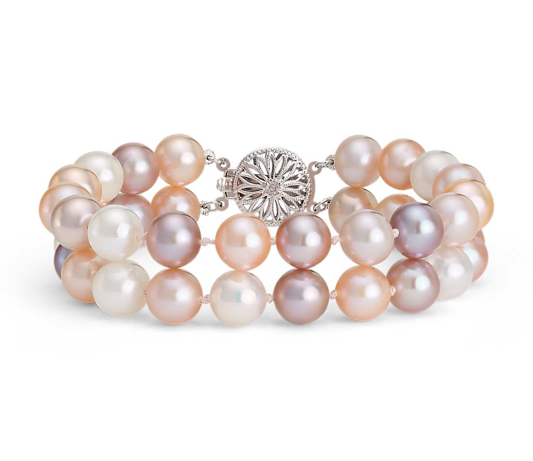 double-strand pink freshwater cultured pearl bracelet in 14k white gold  (8.0-9.0 CLFYFBA