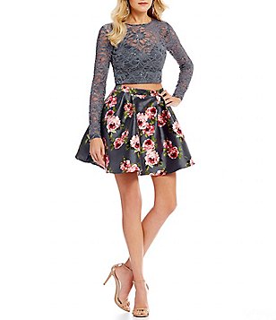 dresses for juniors b. darlin long sleeve top with floral print skirt two-piece dress ORBWTJA
