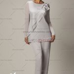 dressy pant suits long sleeves light gray two piece chiffon mother of the bride pants suits JKIXSQB