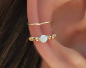 ear cuff jewelry double wrap cuff, white opal ear cuff, ear cuff, fake piercing, no RZLBGUC