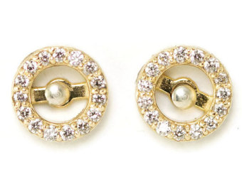 earring jacket diamond halo earring jackets - 14k gold post earring jackets - stud QNMSMUR