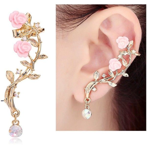 earring style cishop pink rose diamond ear cuff earrings stud punk style ear... ($22 HRSGXEQ