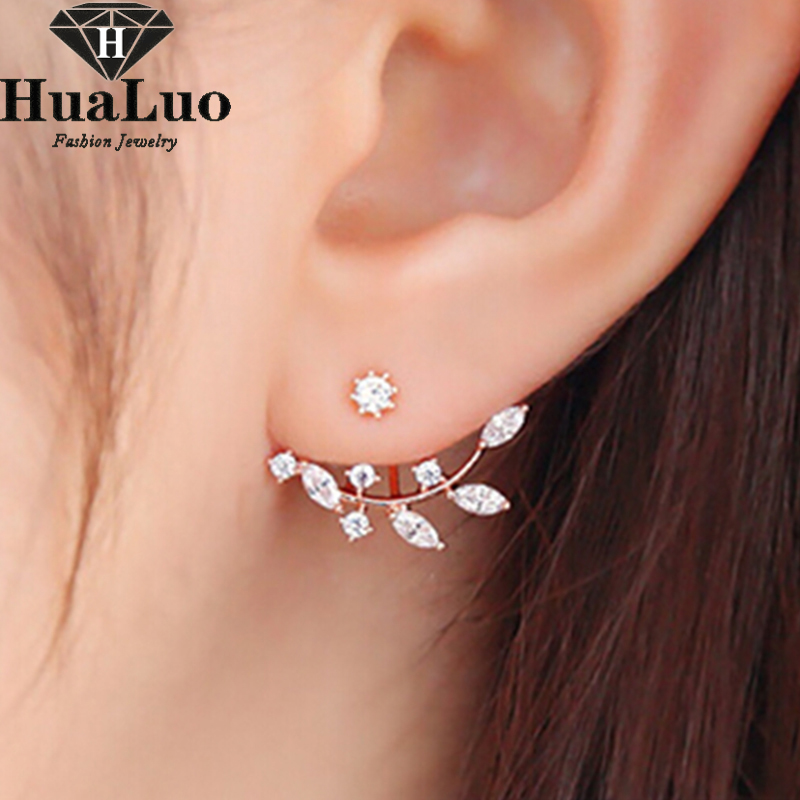 earring style korean style earrings 2016 new zircon crystal leaves shape stud earrings VIFFZAQ
