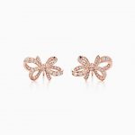 earrings gold new tiffany bow ribbon earrings in 18k rose gold with diamonds, mini. JVTGVET