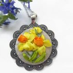 embroidered homemade jewelry necklace lace flower jewelry daffodils  embroidery ribbon necklace HHRMRDE