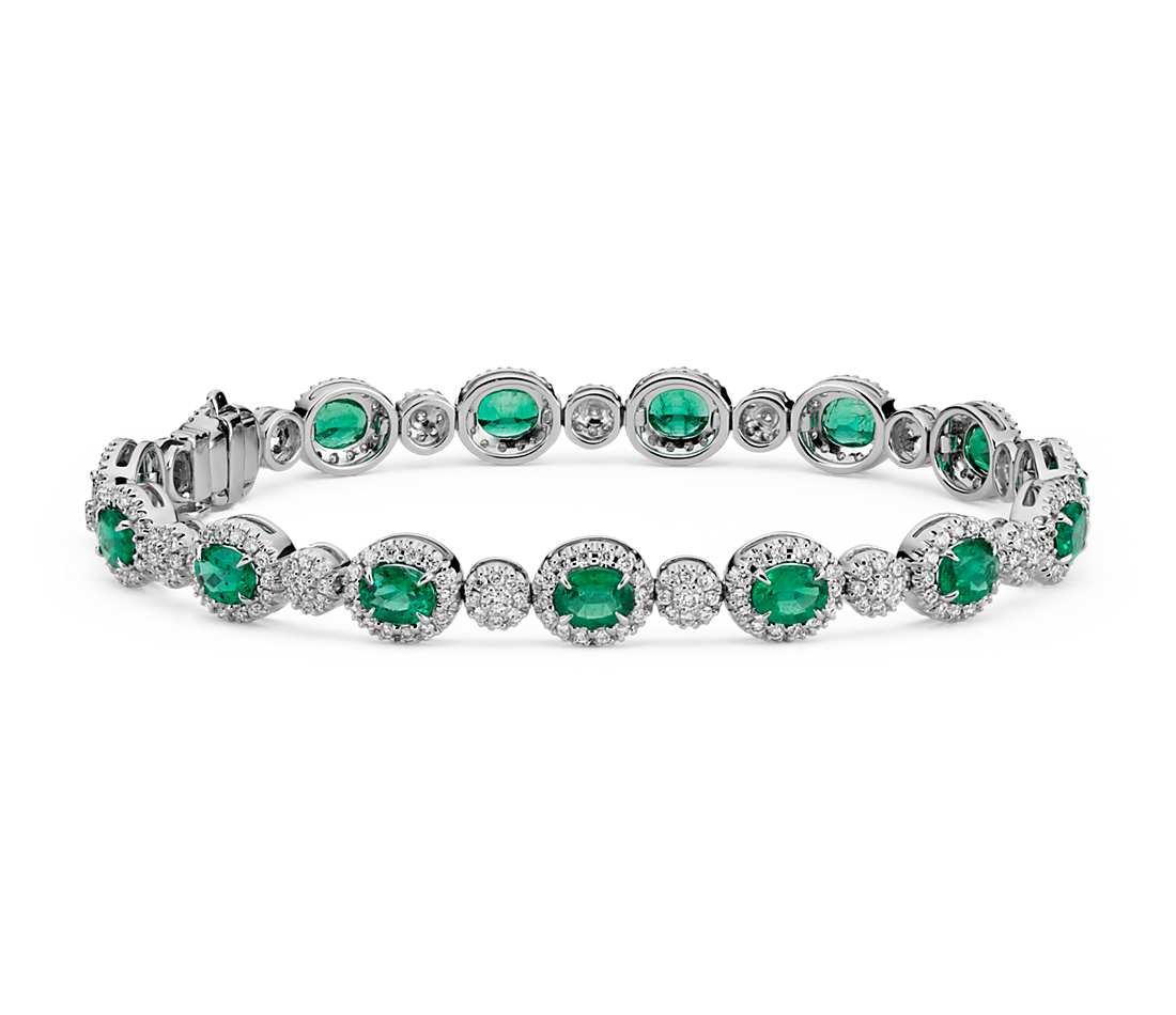 emerald bracelet emerald and diamond halo bracelet in 18k white gold (5x4mm) OHMZITF