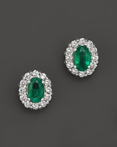 emerald earrings emerald and diamond oval stud earrings in 14k white gold - 100% SEHHBIJ