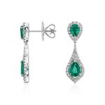 emerald earrings pear-shaped emerald and diamond dew drop earrings in 18k white gold (7x5mm) RSBPKFA