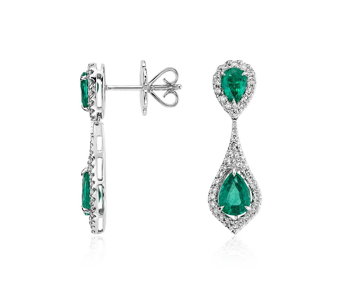 emerald earrings pear-shaped emerald and diamond dew drop earrings in 18k white gold (7x5mm) RSBPKFA