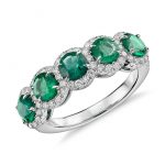 emerald jewelry emerald and diamond five-stone halo ring in 18k white gold (4.5mm) HECFDBF