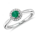 emerald ring petite round emerald and diamond pavé halo ring in 14k white gold CCHKKWN
