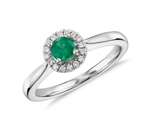 emerald ring petite round emerald and diamond pavé halo ring in 14k white gold CCHKKWN