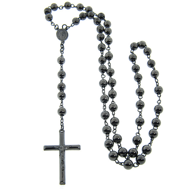 eternally haute black rhodium-plated silver 26-inch rosary necklace UEQOWCY
