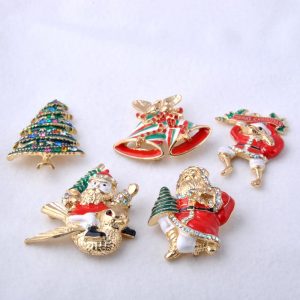 fashion christmas brooches drop oil painting santa claus xmas tree bell TZKGMGL