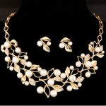 fashion jewelry sets alloy leaf pearl rhinestone jewelry set UVWXVJX