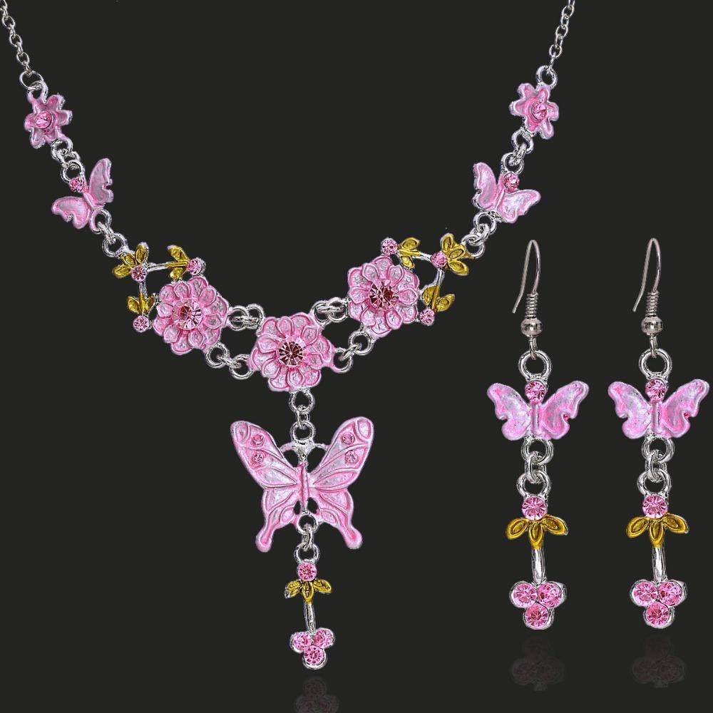 fashion jewelry sets necklace earrings butterfly jewelry set elegant acrylic crystal wedding  bride party NJBUIOC