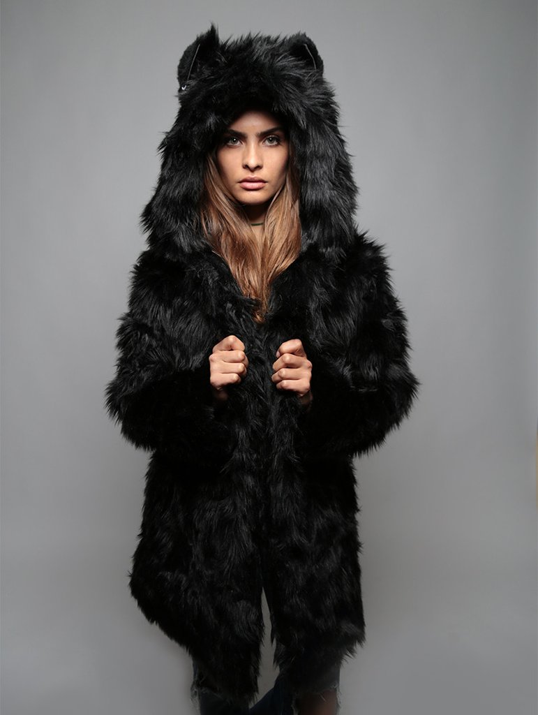 faux fur coats black wolf faux fur coat VNHBVCK