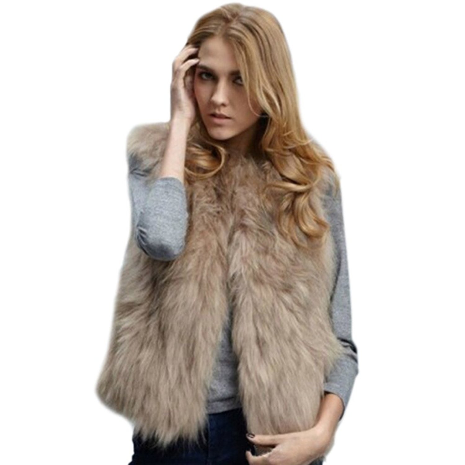 Faux Fur Coats for women ropalia luxury womens fox faux fur vest coat sleeveless short jacket  waistcoat WFZETXH