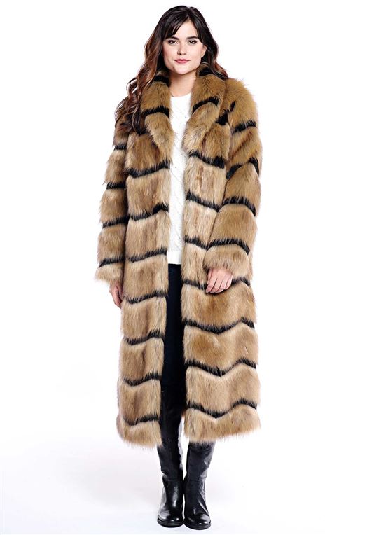 faux fur coats horizontal fox full-length faux fur coat FAAKMPX