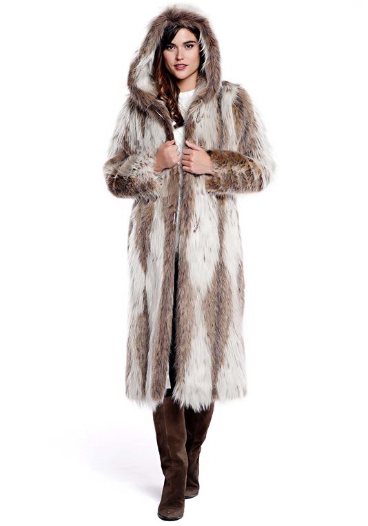 faux fur coats russian lynx hooded full-length faux fur coat IHLDUXZ