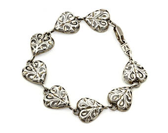 filigree heart bracelet, 925 sterling silver, valentines, heart jewelry,  filigree jewelry, TNUKZXF