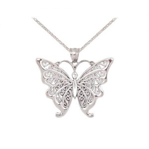 filigree silver butterfly necklace, made in the usa MSSSWBI