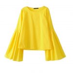 flare sleeve pleated yellow blouse ZLJSIIM