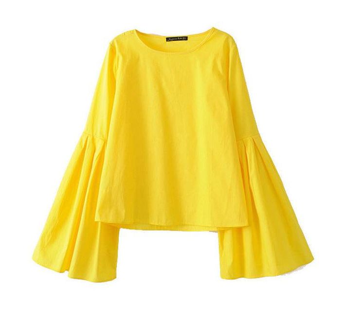 flare sleeve pleated yellow blouse ZLJSIIM